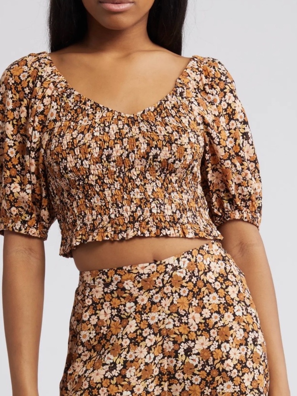 NWT Rip Curl Sea of Dreams Brown Floral Smocked Crop S